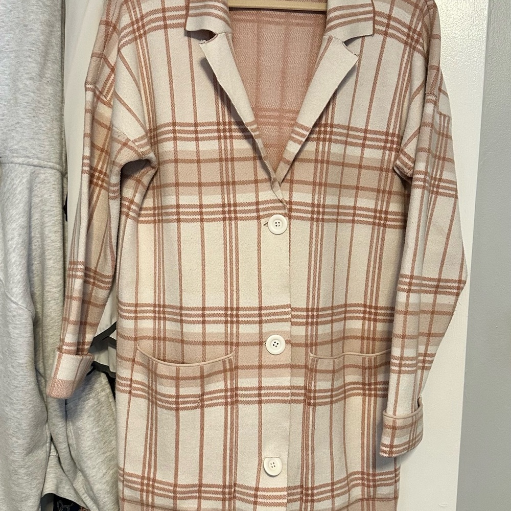 Nine West Plaid Sweater - Cream and blush pink